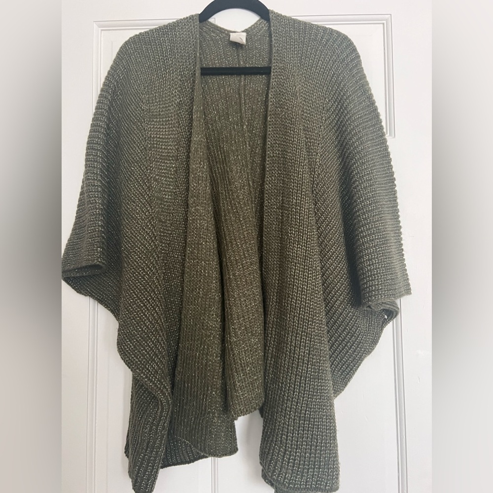 Akema and Kin for Anthropologie Evelyn Chunky Metallic Olive Green Knit Cardigan